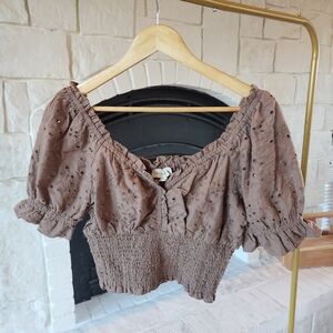 Womens Brown Blouse Crop Top Size Small